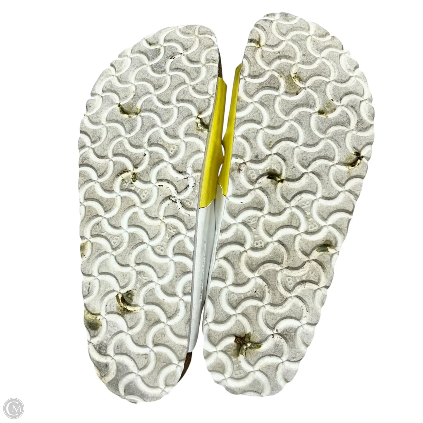 Sandals Flats By Birkenstock In White & Yellow, Size: 8
