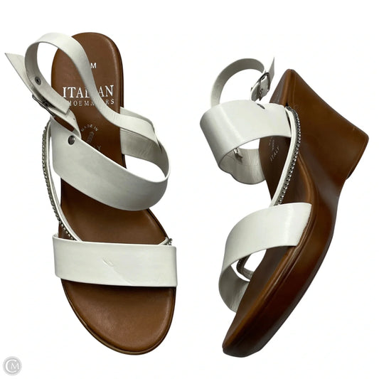 Sandals Heels Wedge By Italian Shoemakers In Brown & White, Size: 9.5