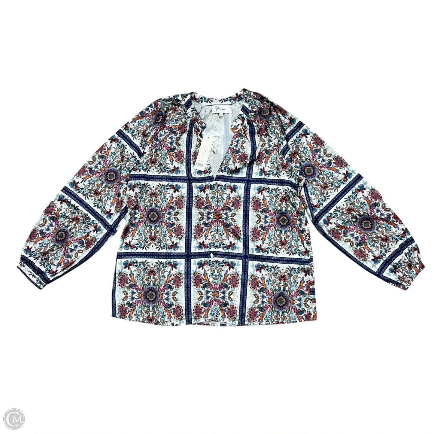 Top Long Sleeve By J Flower In Blue & White, Size: S