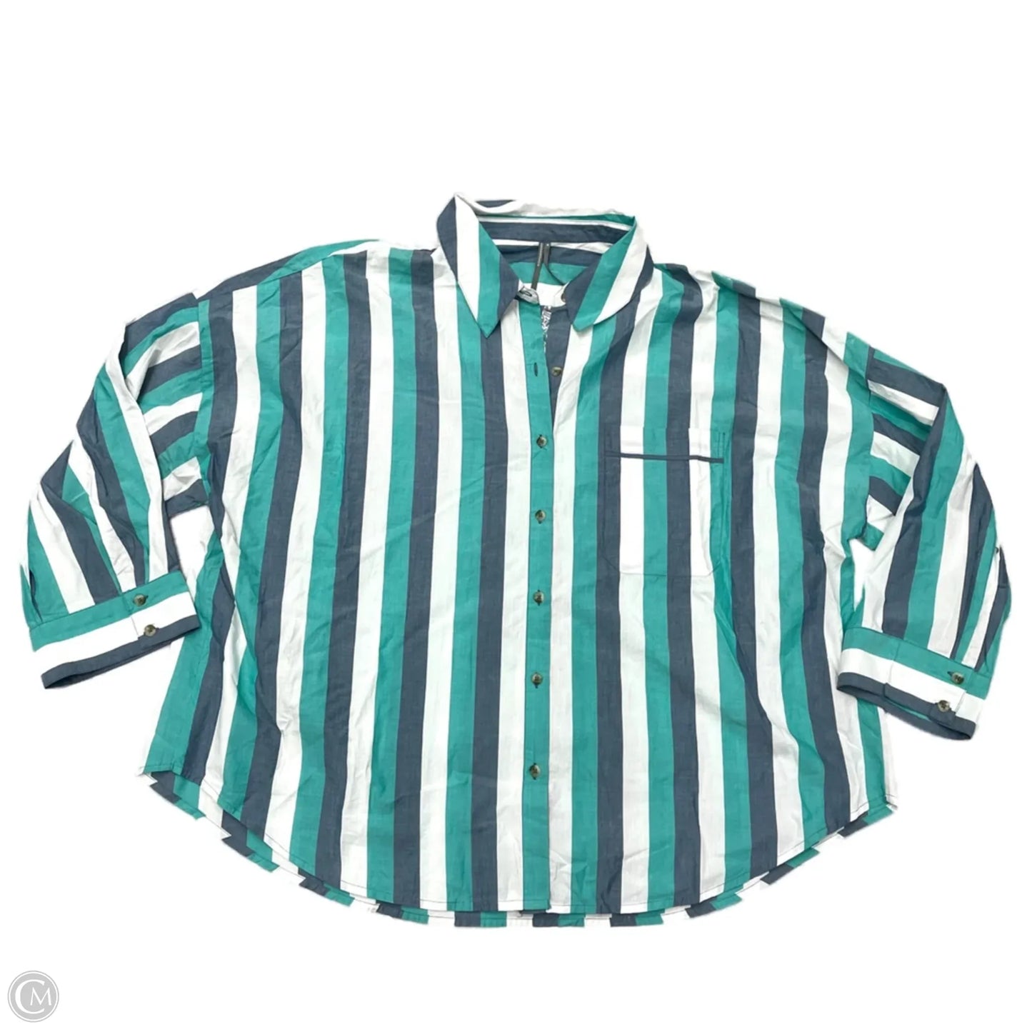 Blouse Long Sleeve By Anthropologie In Blue & Green, Size: M