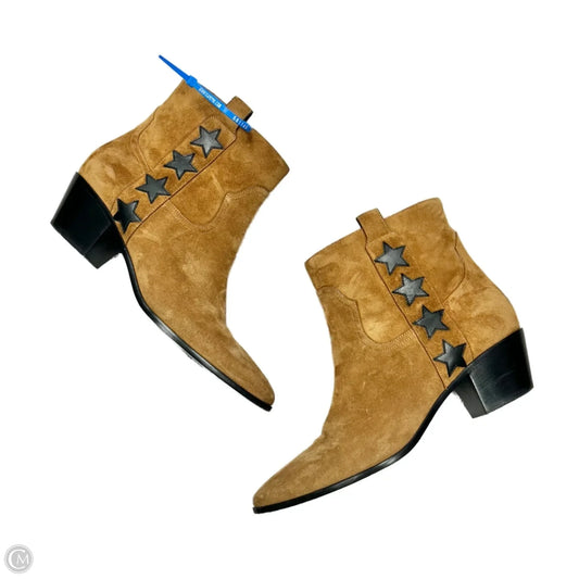 Boots Luxury Designer By Yves Saint Laurent In Black & Tan, Size: 8