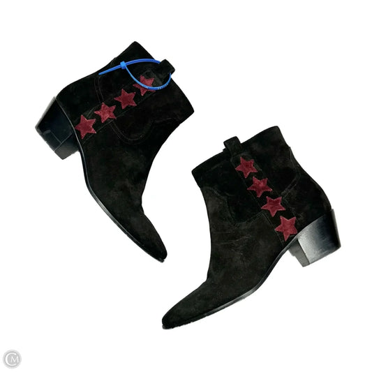 Boots Luxury Designer By Yves Saint Laurent In Black & Red, Size: 8