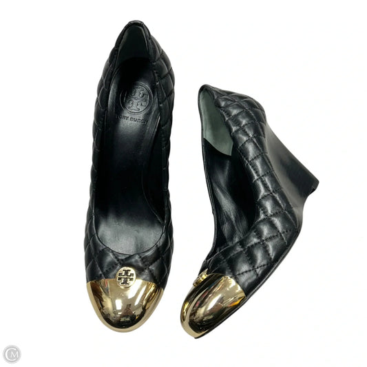 Shoes Designer By Tory Burch In Black & Gold, Size: 10