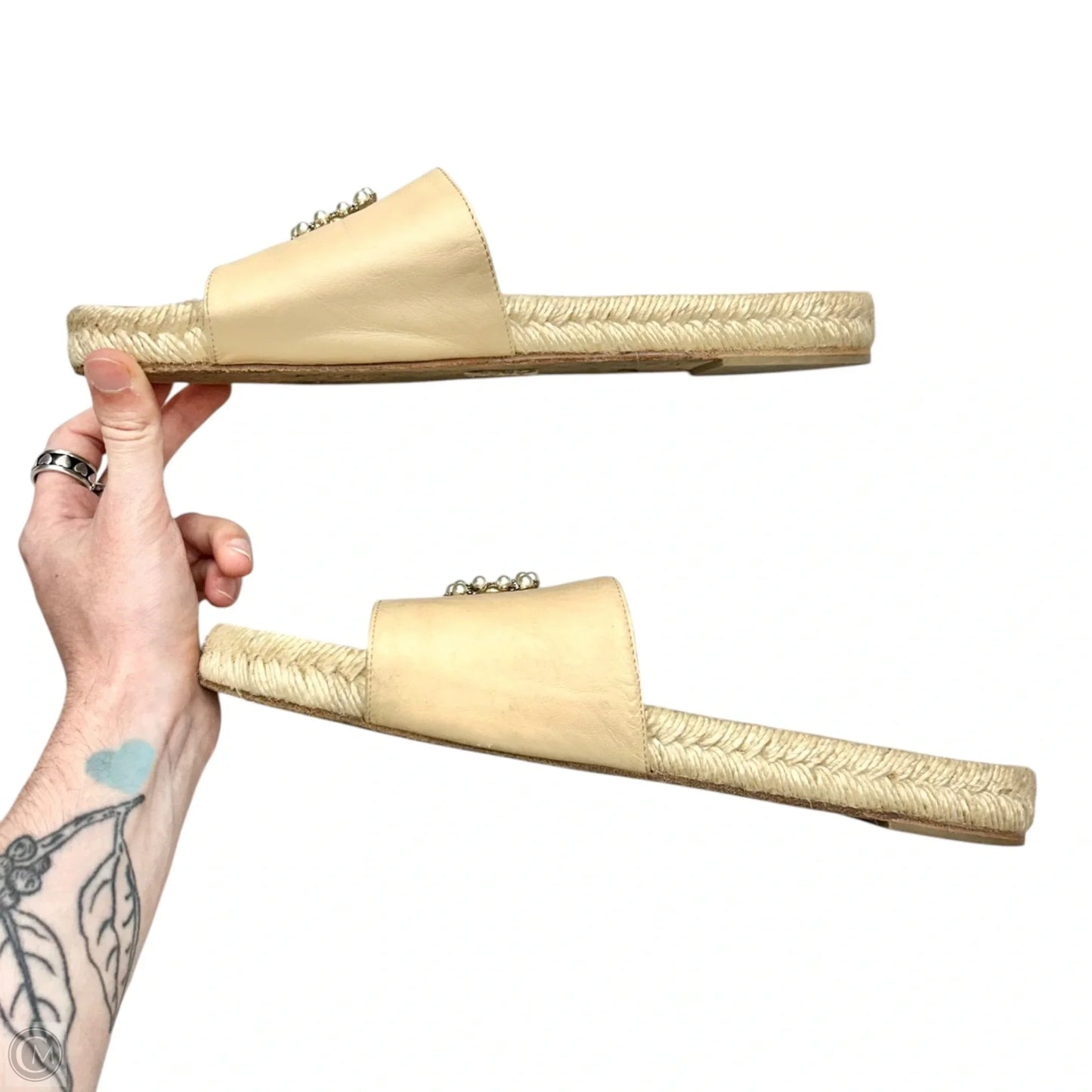 Sandals Luxury Designer By Chanel In Cream, Size: 10