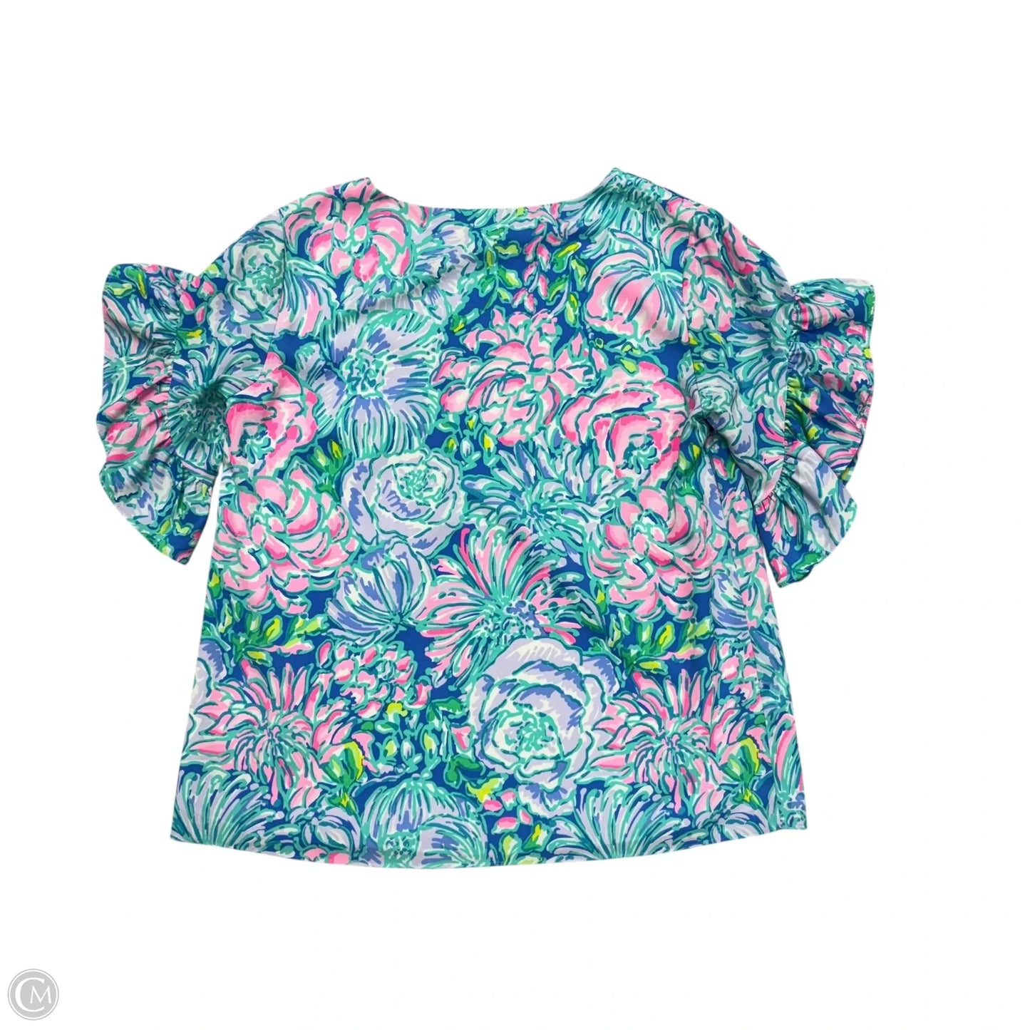 Top Short Sleeve Designer By Lilly Pulitzer In Blue & Pink, Size: Xs