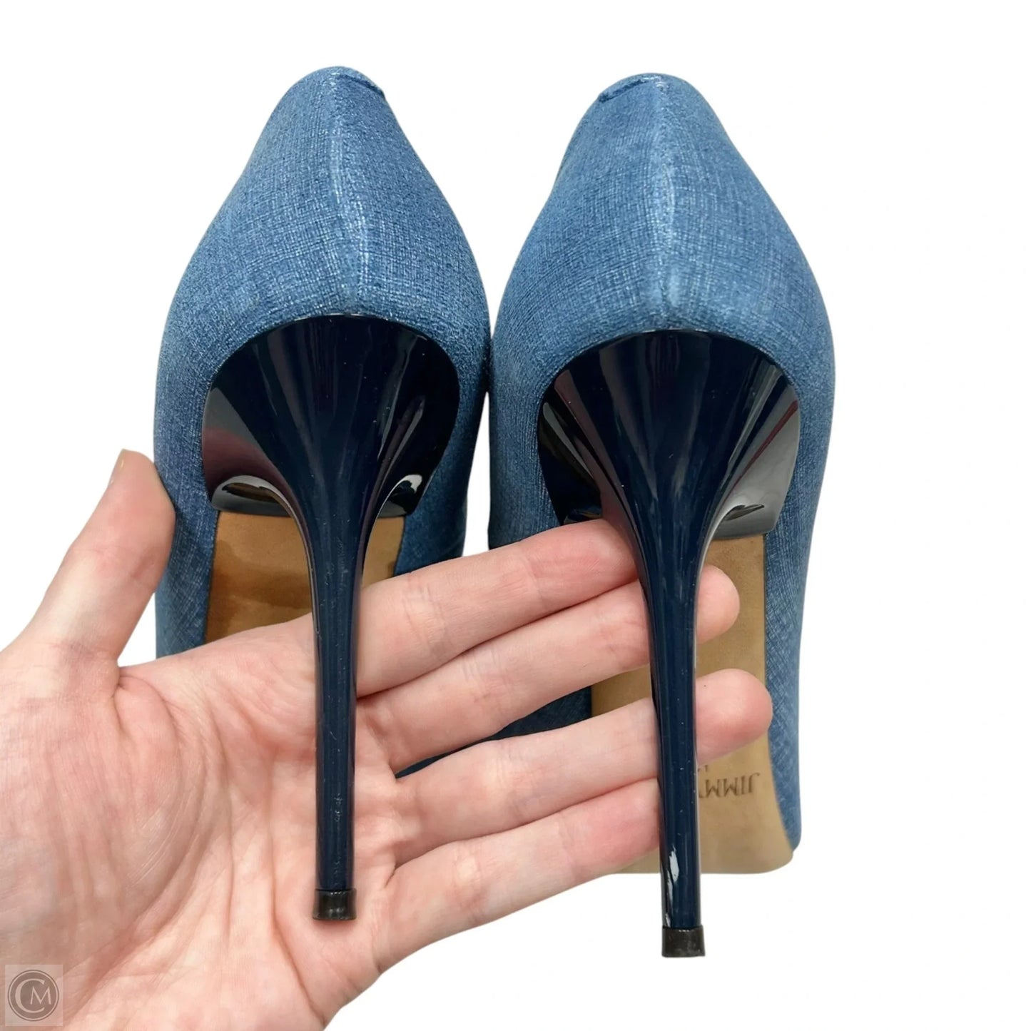 Shoes Luxury Designer By Jimmy Choo In Blue Denim, Size: 7.5