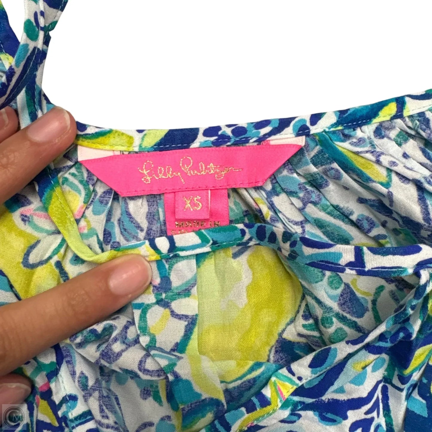 Top 3/4 Sleeve Designer By Lilly Pulitzer In Blue & Green, Size: Xs