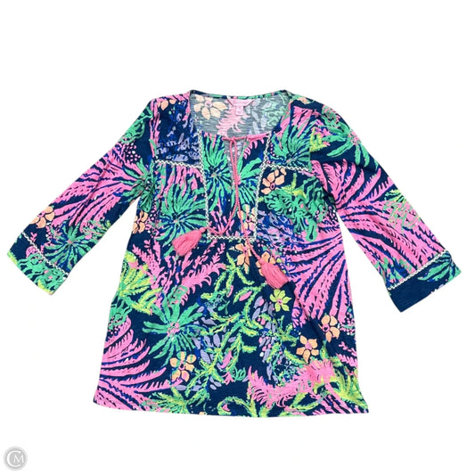 Top 3/4 Sleeve Designer By Lilly Pulitzer In Blue & Pink, Size: Xs