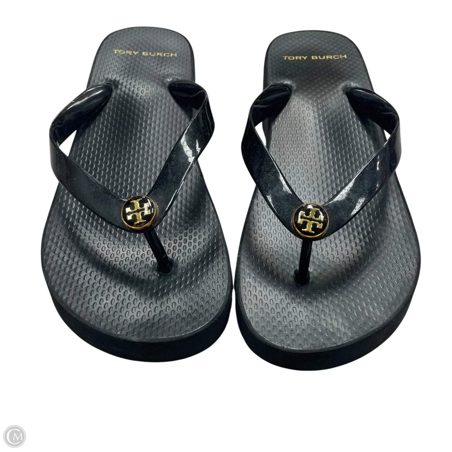 Sandals Designer By Tory Burch In Black & Gold, Size: 8