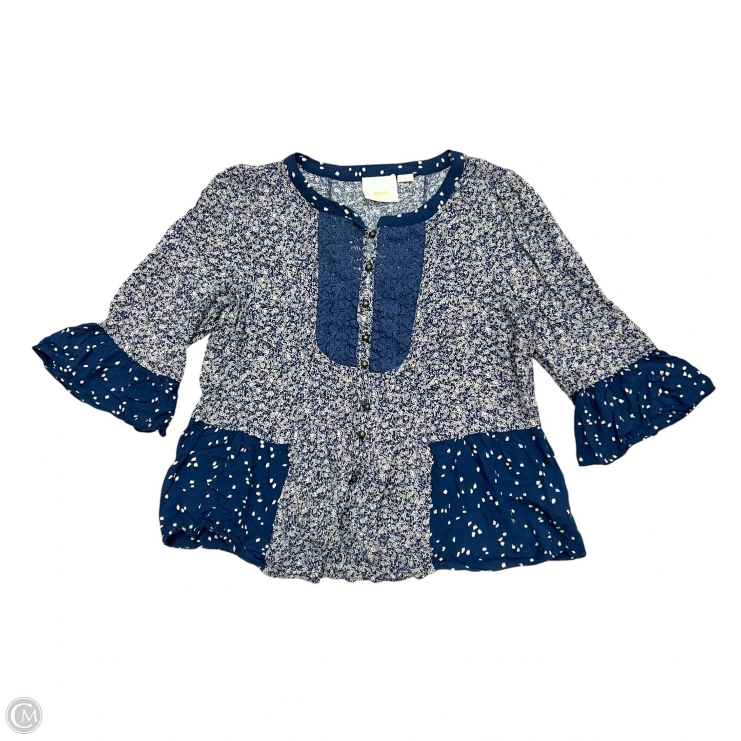 Top 3/4 Sleeve By Maeve In Blue & Cream, Size: M