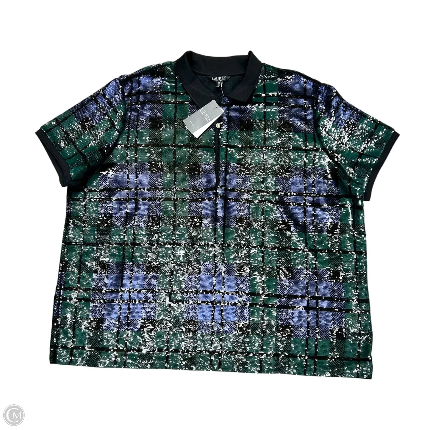 Top Short Sleeve By Lauren By Ralph Lauren In Plaid Pattern, Size: 3x