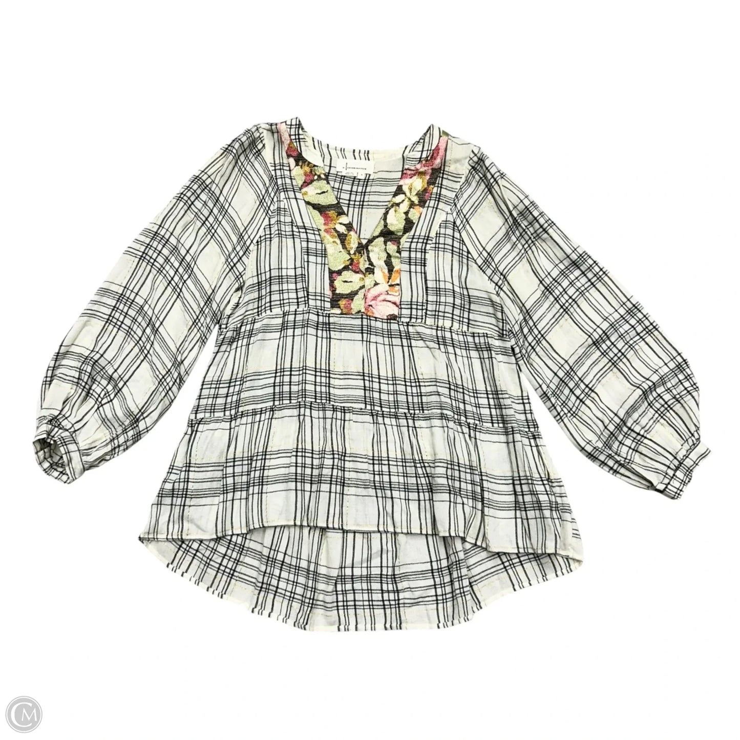 Top 3/4 Sleeve By Anthropologie In Plaid Pattern, Size: S