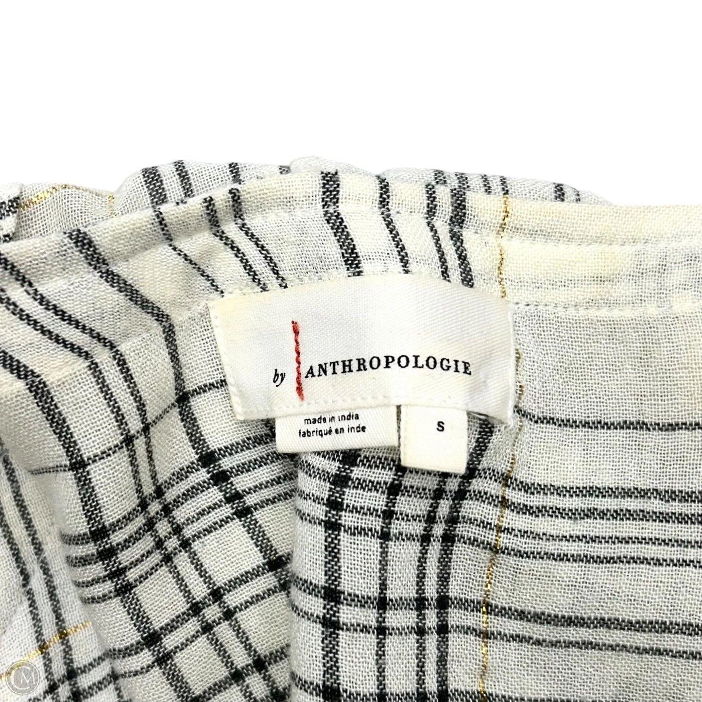 Top 3/4 Sleeve By Anthropologie In Plaid Pattern, Size: S