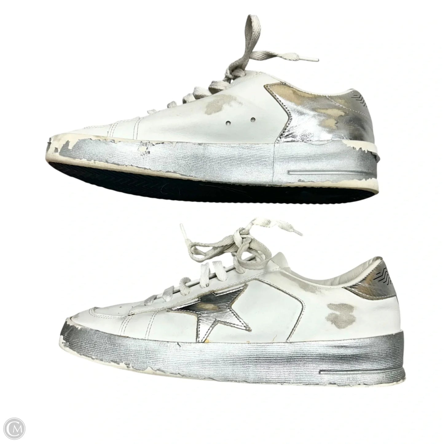 Shoes Luxury Designer By Golden Goose In Silver & White, Size: 7.5