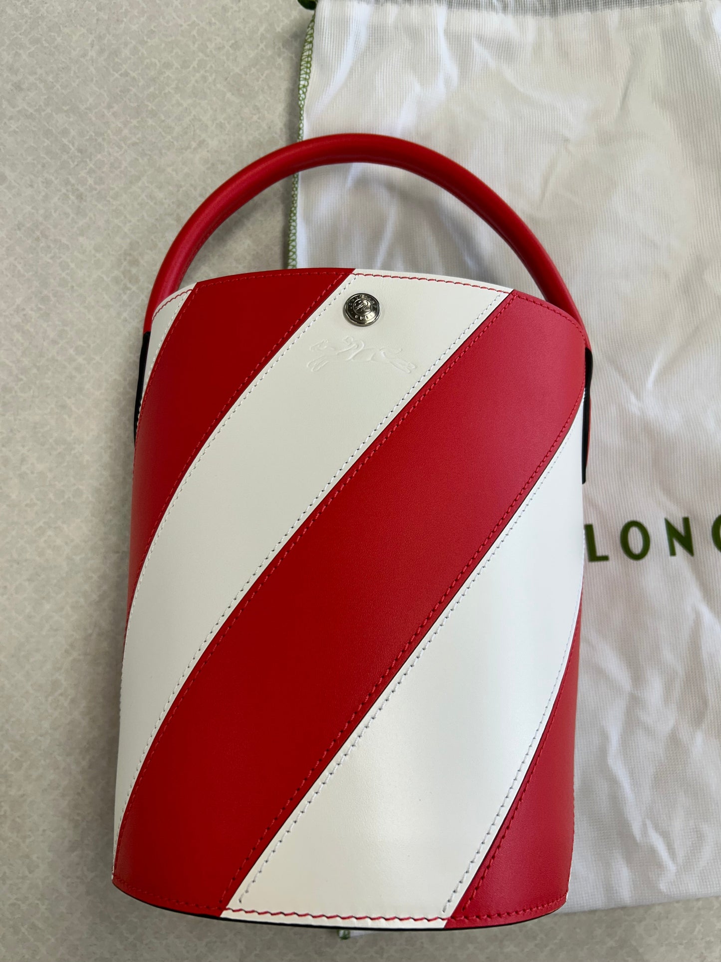 Handbag Designer By Longchamp In Red & White, Size:Medium