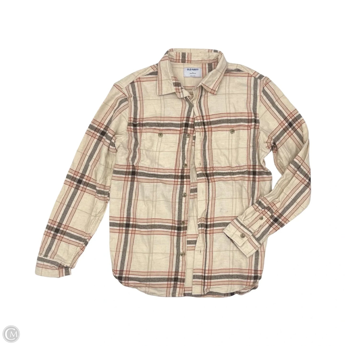 Blouse Long Sleeve By Old Navy In Plaid Pattern, Size: M