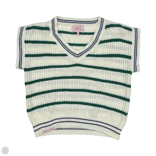 Sweater Short Sleeve By Simply Southern In Green & White, Size: L