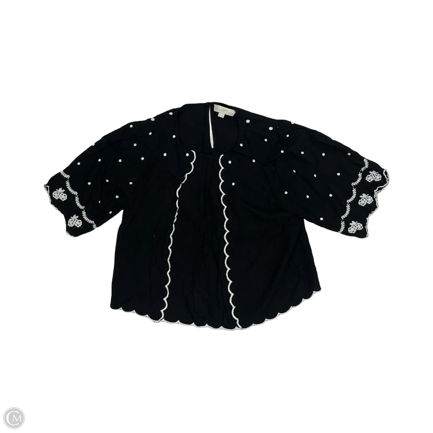 Blouse Short Sleeve By Loft In Black & Cream, Size: M
