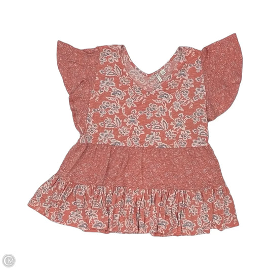 Blouse Short Sleeve By Cato In Orange & White, Size: L