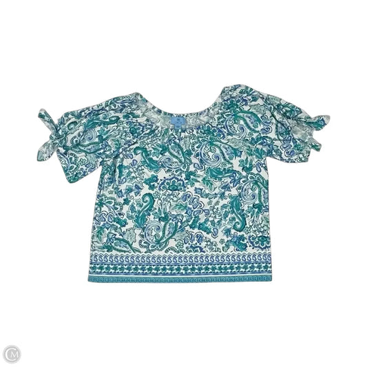 Blouse Short Sleeve By Cece In Blue & Cream, Size: S