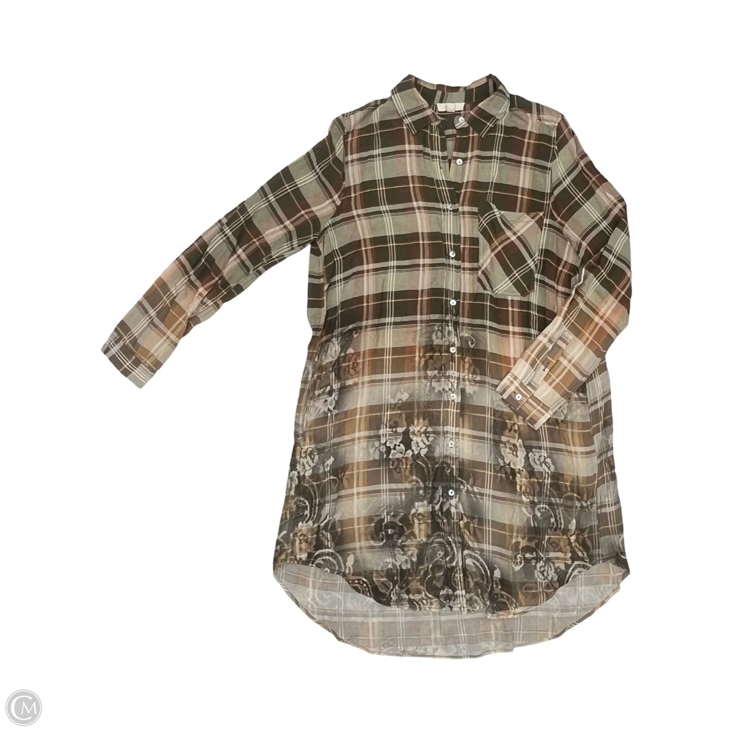 Tunic Long Sleeve By Oddi In Brown & Green, Size: S