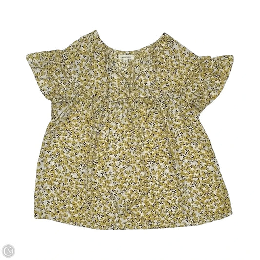 Blouse Short Sleeve By Max Studio In White & Yellow, Size: S