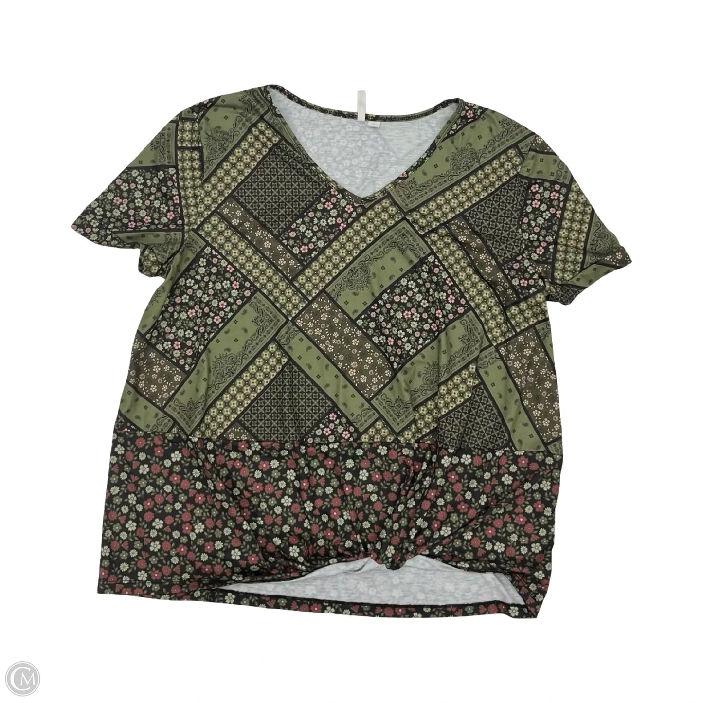 Top Short Sleeve By Cato In Green & Tan, Size: Xl