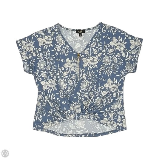 Blouse Short Sleeve By Auw In Blue & Cream, Size: S