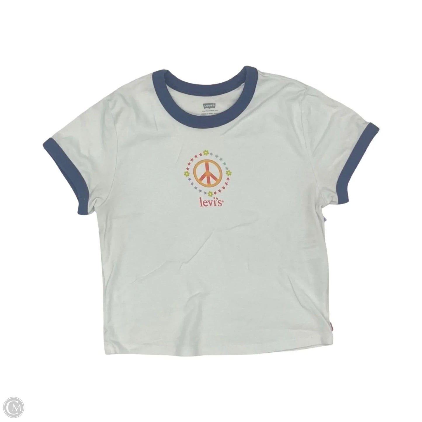 Top Short Sleeve By Levis In Blue & Cream, Size: L