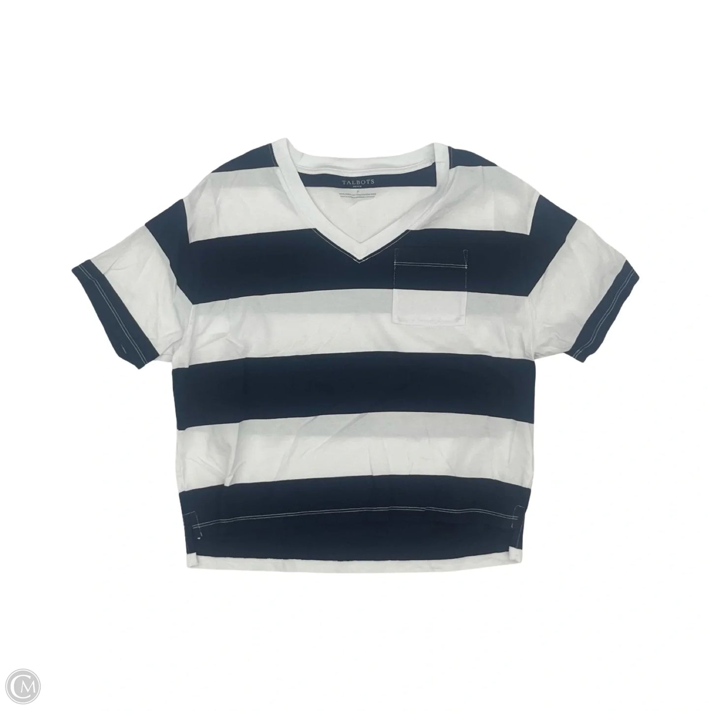 Top Short Sleeve By Talbots In Blue & White, Size: S