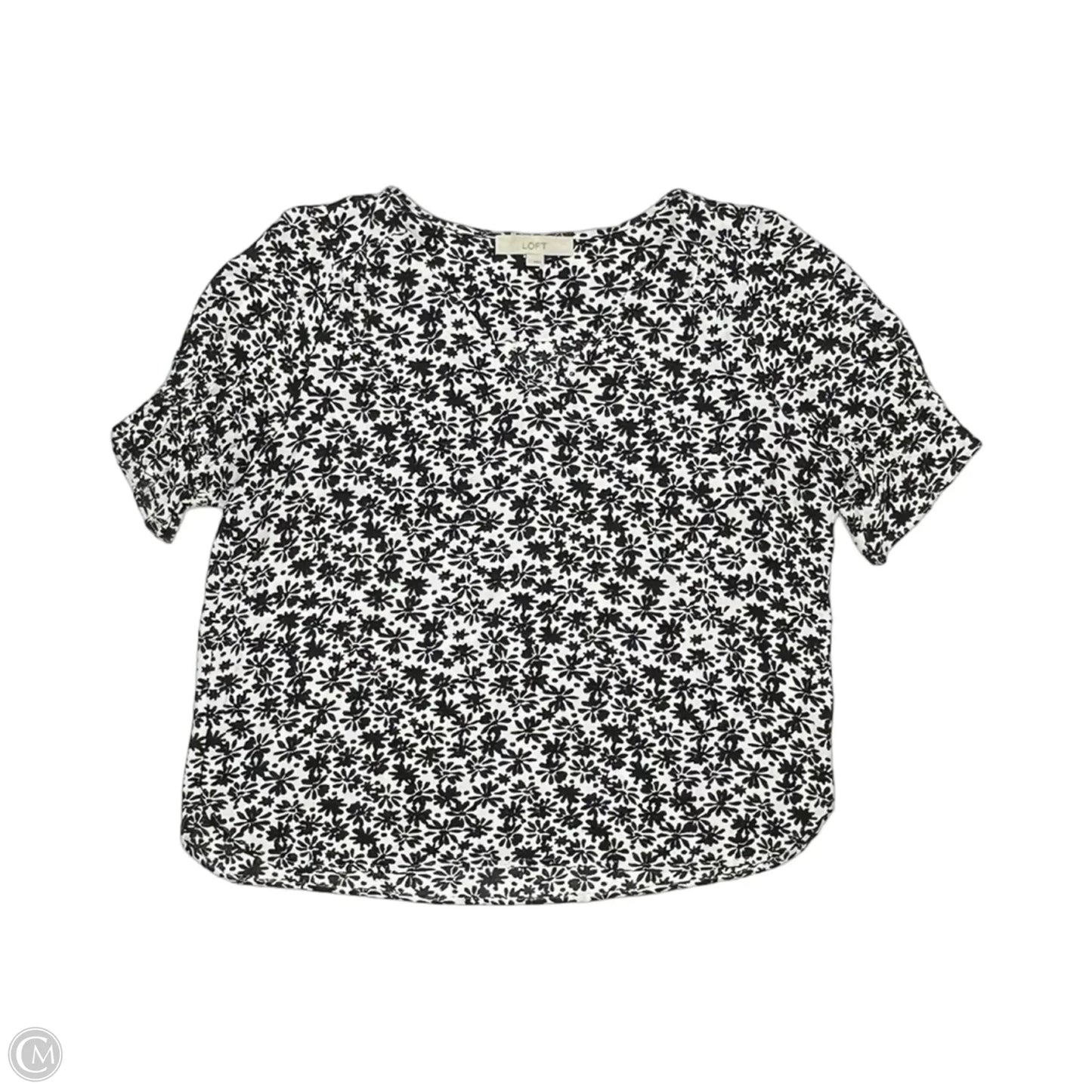 Blouse Short Sleeve By Loft In Black & Cream, Size: L