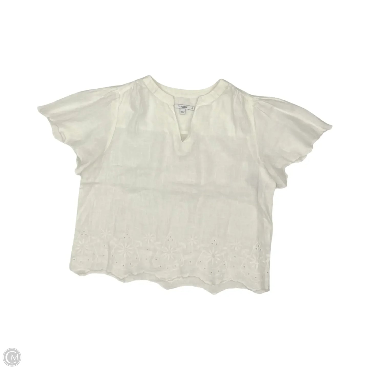 Blouse Short Sleeve By Chicos In White, Size: M