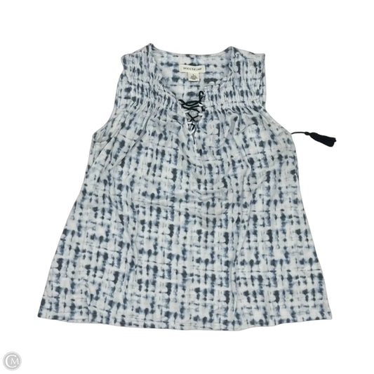 Blouse Sleeveless By Skyes The Limit In Blue & White, Size: L