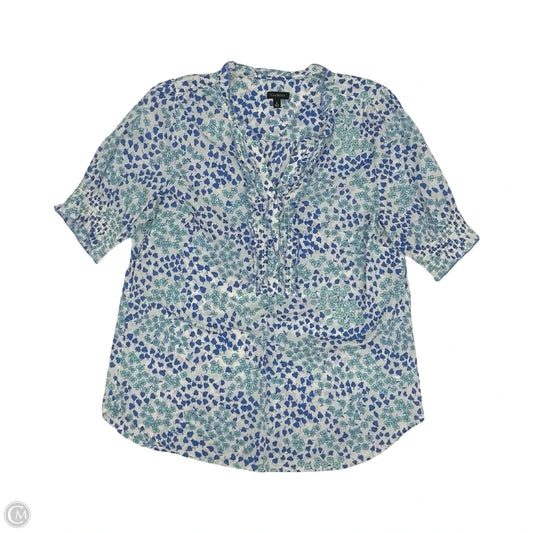 Blouse Short Sleeve By Talbots In Blue & White, Size: M