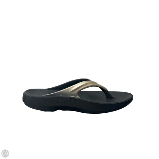Sandals Flip Flops By Oofos In Black & Tan, Size: 11