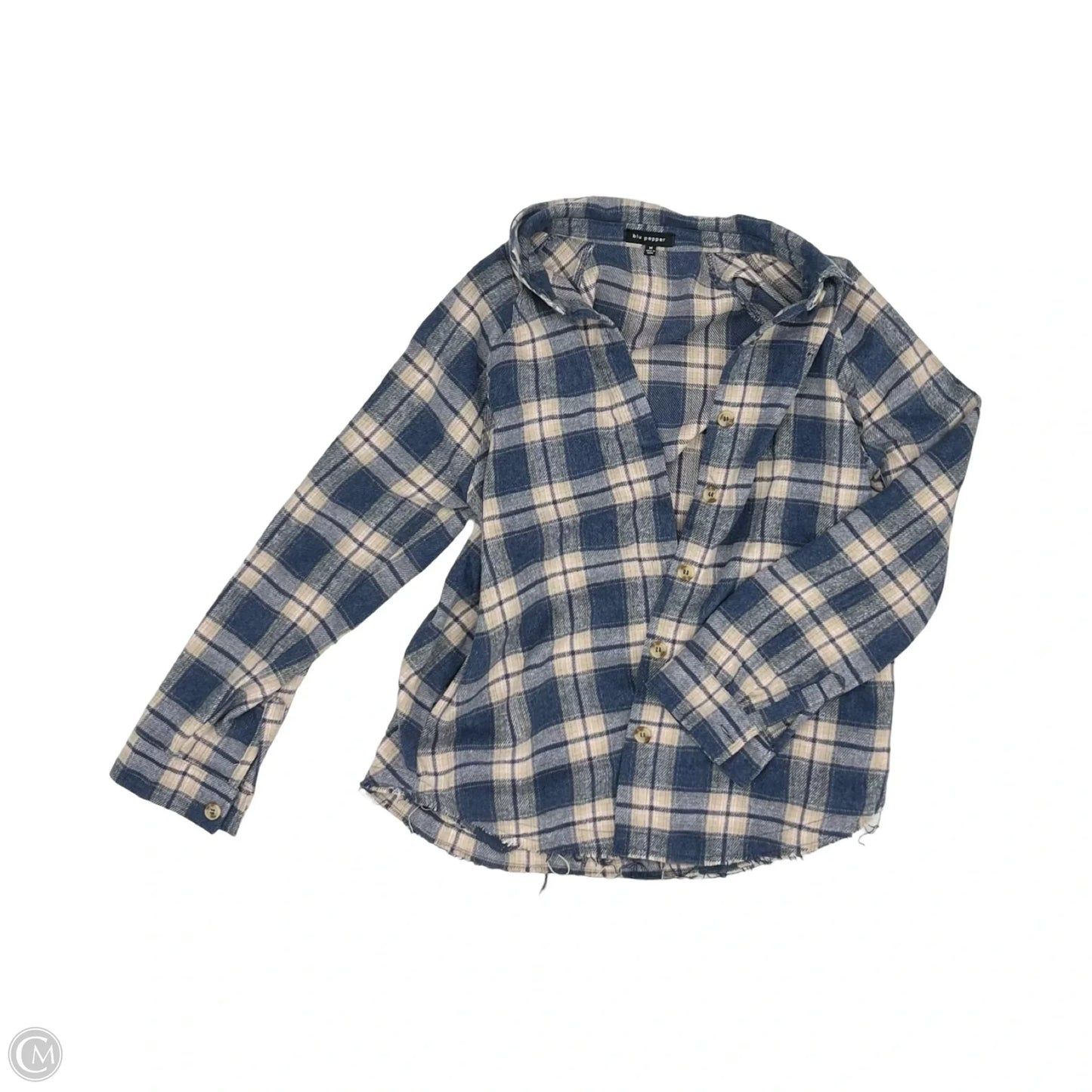 Top Long Sleeve By Blu Pepper In Blue & Cream, Size: M