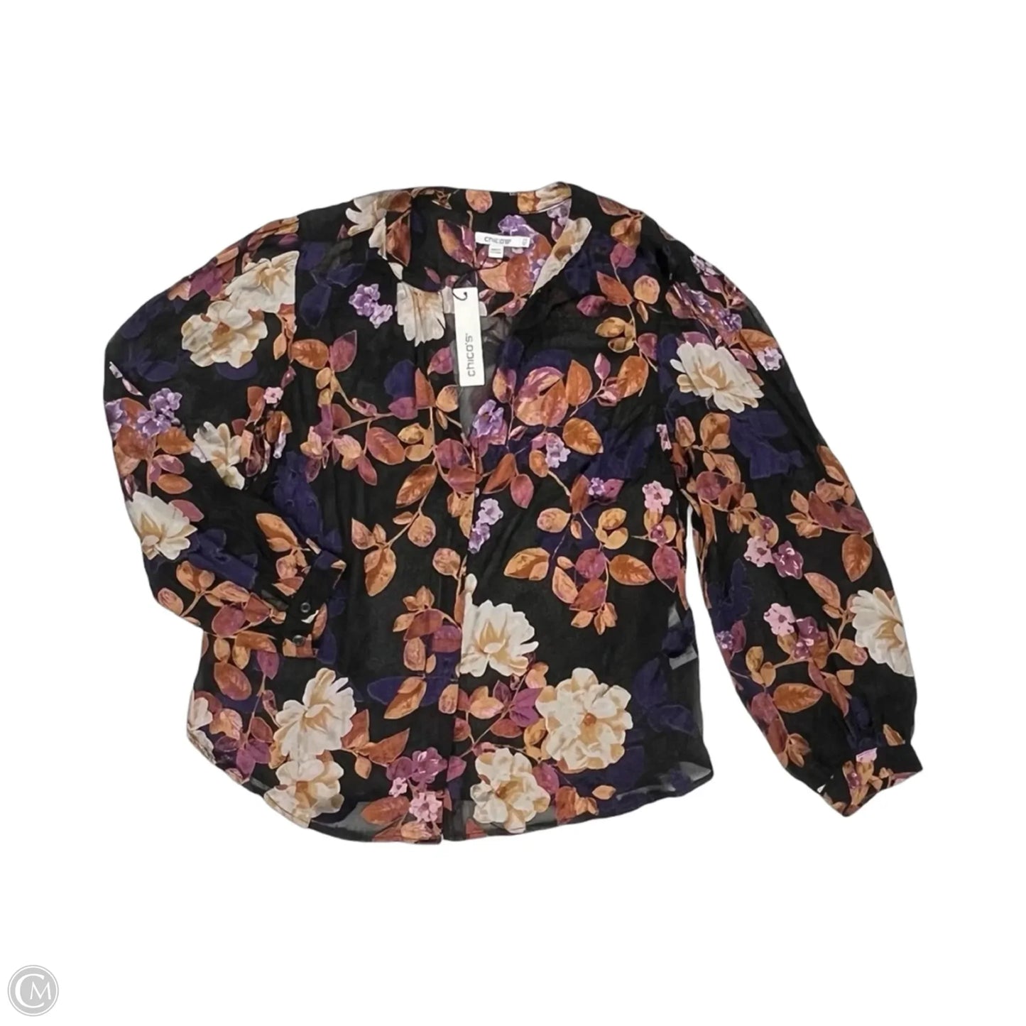 Blouse Long Sleeve By Chicos In Floral Print, Size: L