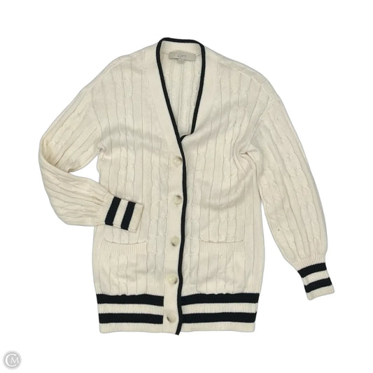 Sweater Cardigan By Loft In Black & Cream, Size: Xs