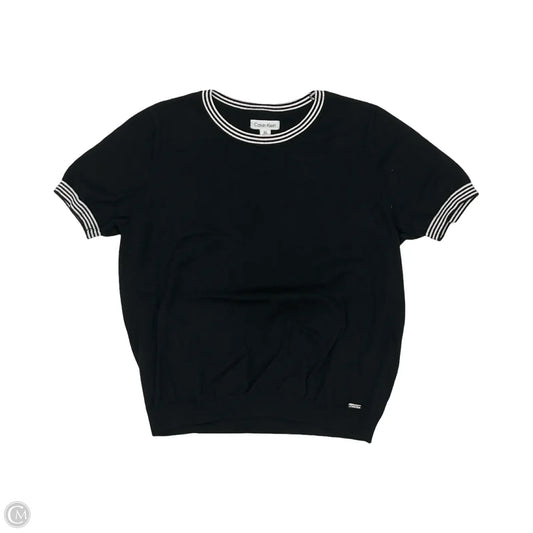 Sweater Short Sleeve By Calvin Klein In Black & Cream, Size: L
