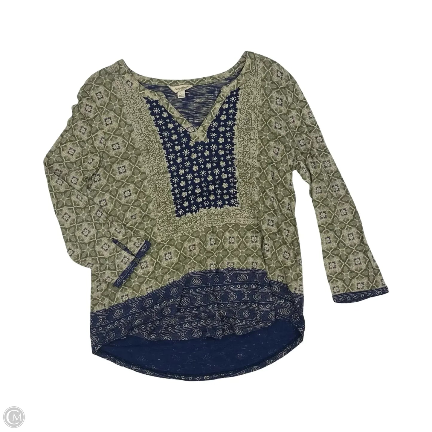 Top Long Sleeve By Lucky Brand In Blue & Green, Size: L