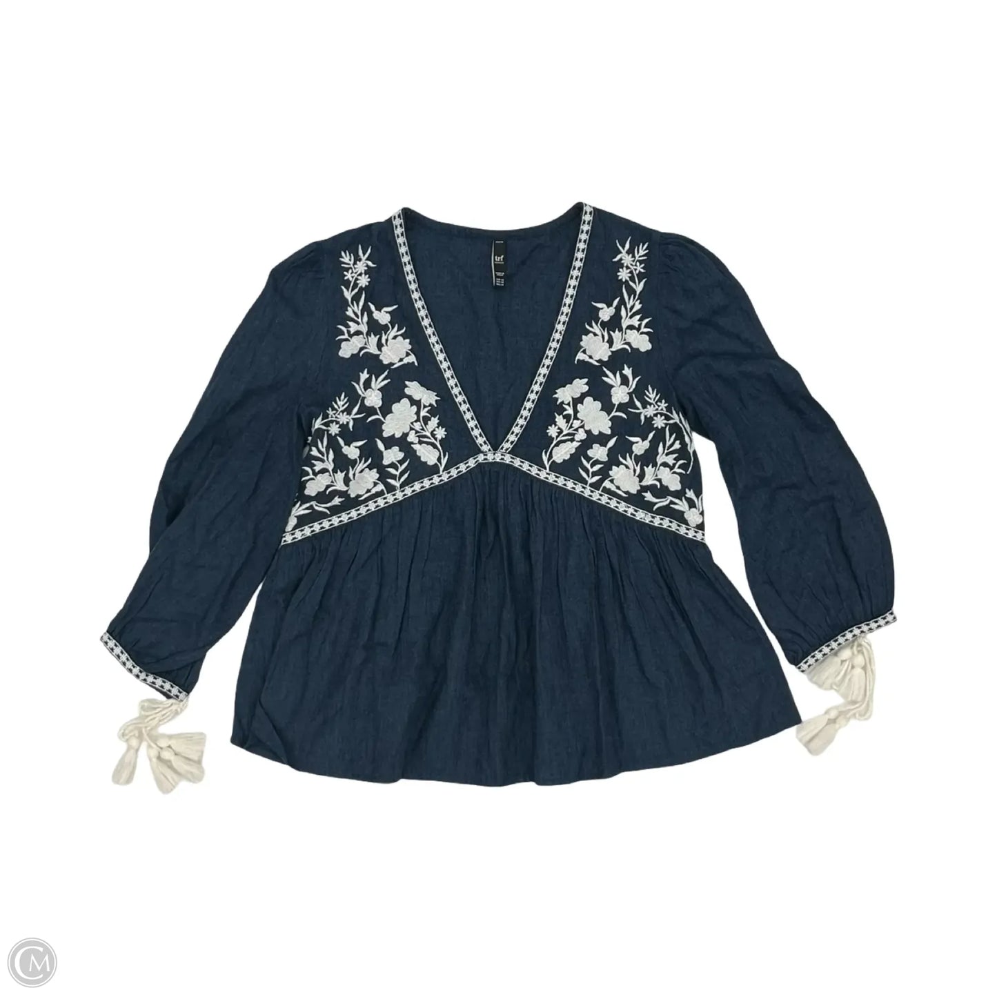 Blouse Long Sleeve By Clothes Mentor In Blue & Cream, Size: Xs