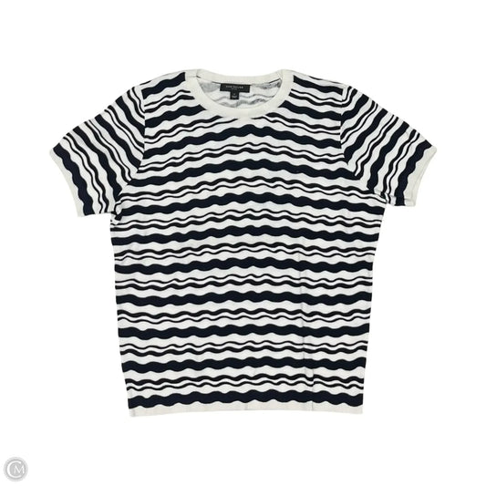 Sweater Short Sleeve By Ann Taylor In Blue & Cream, Size: Lp