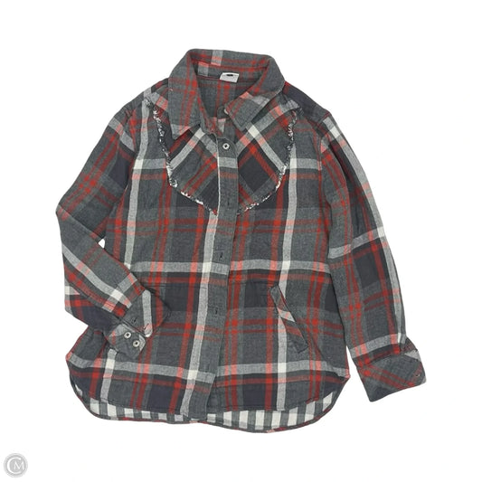 Jacket Shirt By Cabi In Grey & Red, Size: L
