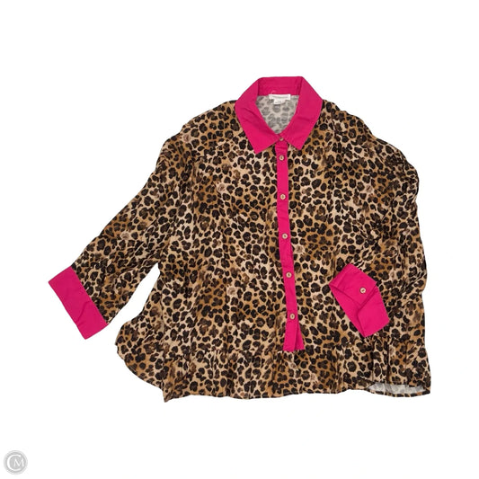 Blouse Long Sleeve By Chicsoul In Leopard Print, Size: 1x
