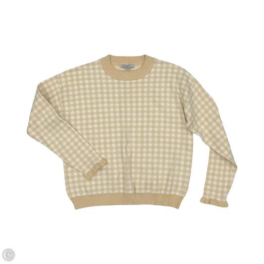 Sweater By Polagram In White & Yellow, Size: M