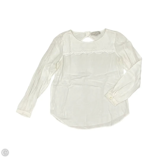 Blouse Long Sleeve By Loft In White, Size: S