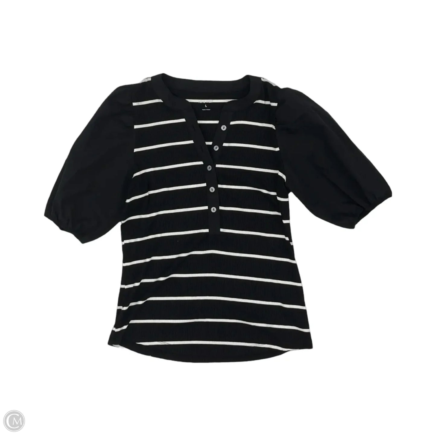 Blouse Short Sleeve By Nine West In Black & White, Size: L
