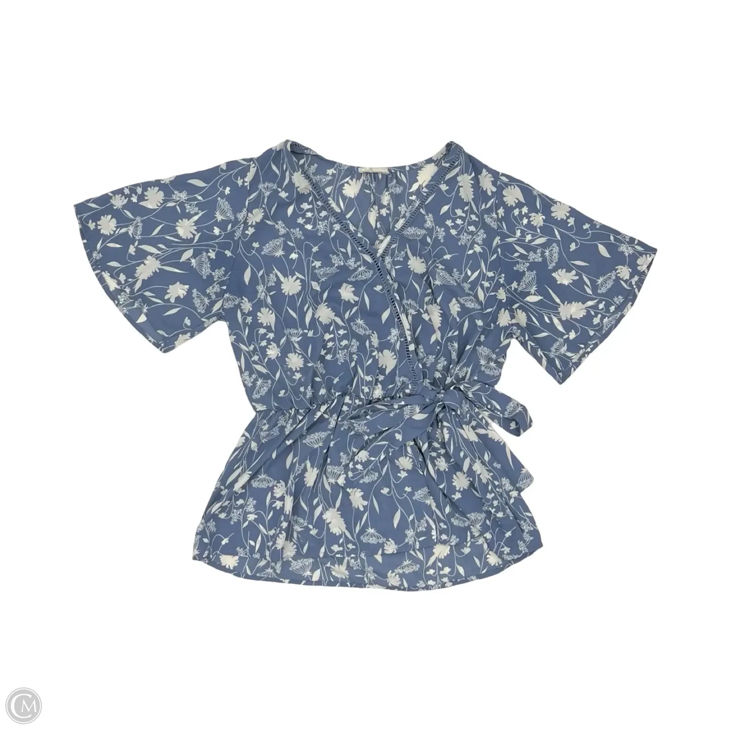 Blouse Short Sleeve By Sienna Sky In Blue & White, Size: L