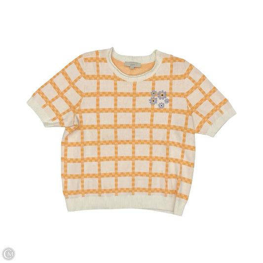 Sweater Short Sleeve By Loft In Cream & Orange, Size: Xl