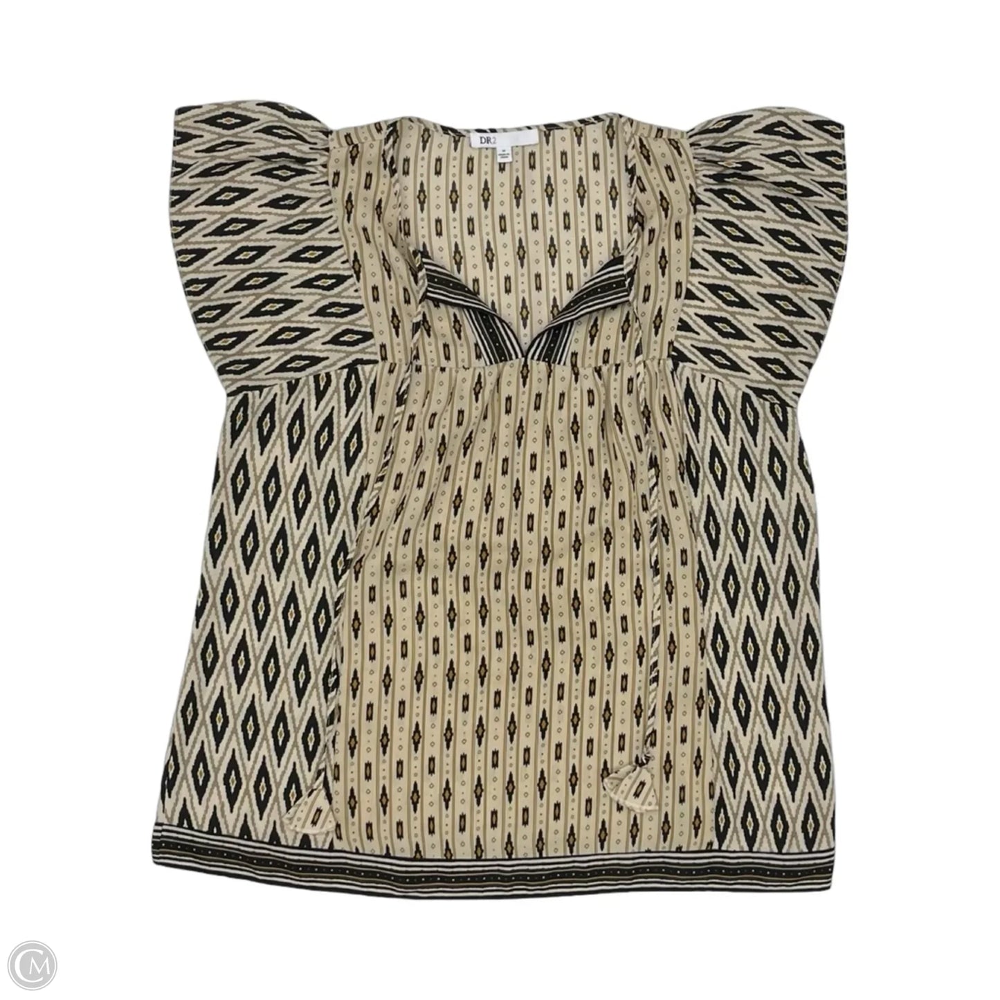 Blouse Short Sleeve By Dr2 In Black & Cream, Size: M
